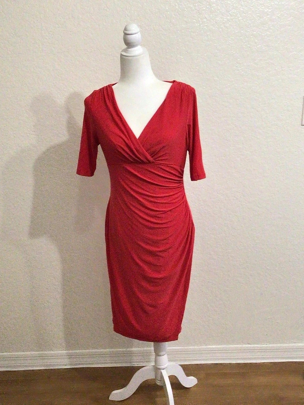 Lauren Ralph Lauren Twist Ruched Knot Midi Dress Red Size 6